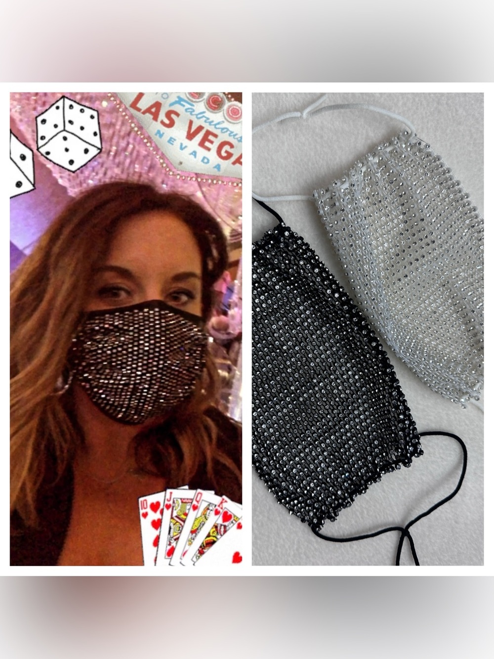 Sparkling Black and White Rhinestone Mesh Face Mask